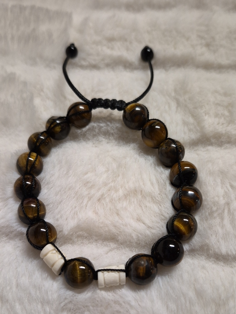 Tiger Eye Beaded Bracelet with White Accent Beads